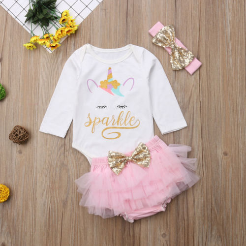 Unicorn Newborn Baby Girls Top Romper Shorts