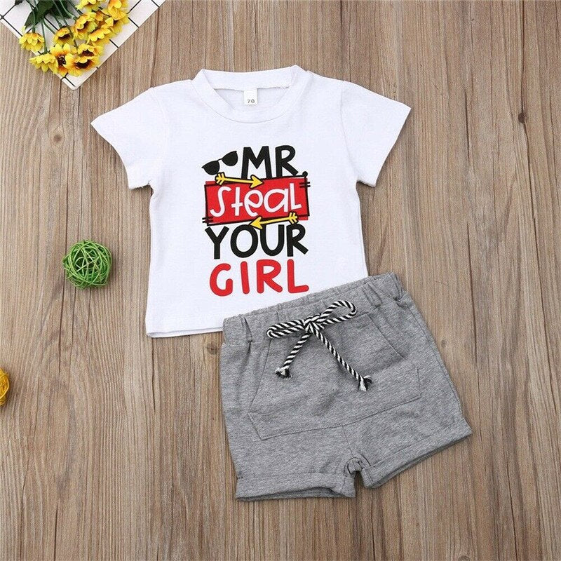 2pcs Summer Baby Boy T shirt Tops +Short Pants