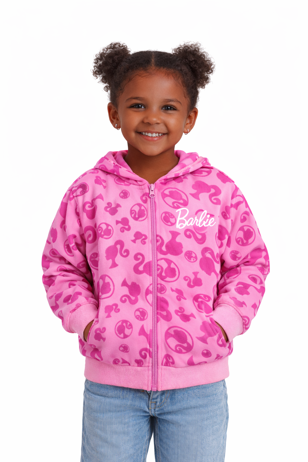 Girls Pink Barbie Zip-Up Hoodie – Toddler & Little Kids Cozy Fleece Jacket with Hood
