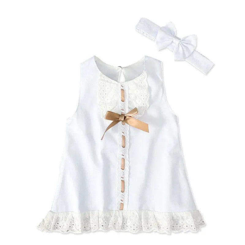 Baby Girl Bow Knot Dress With Matching Headband