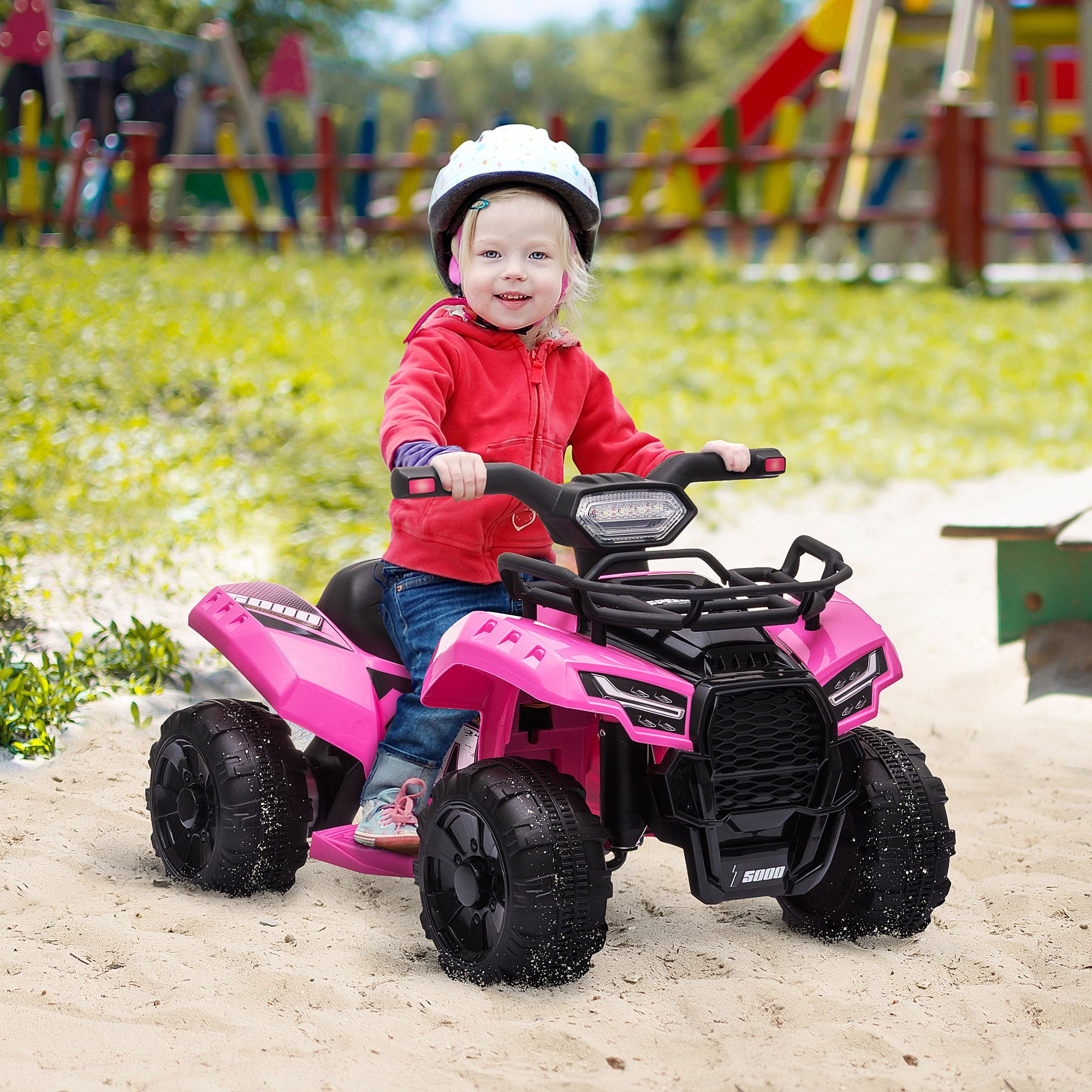 Aosom Kids Ride-on Four Wheeler ATV Car with Real Working Headlights,