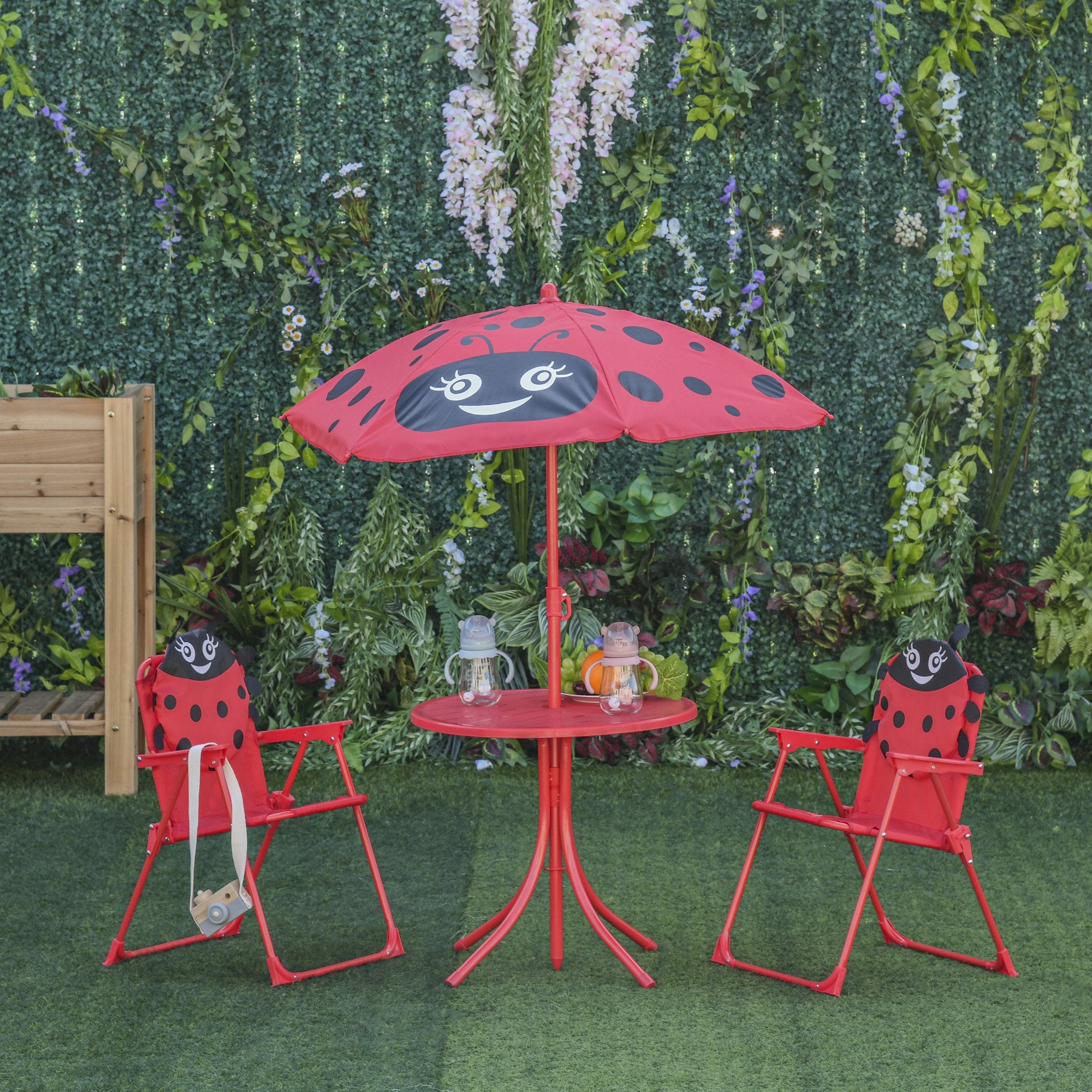 Outsunny Kids Folding Picnic Table and Chair Set Ladybug Pattern