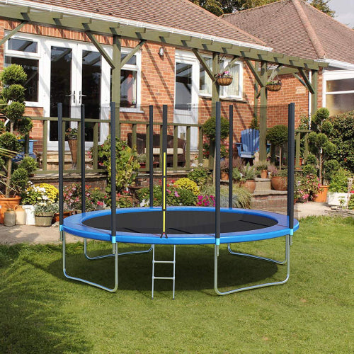 12FT Round Trampoline with Safety Enclosure Net & Ladder