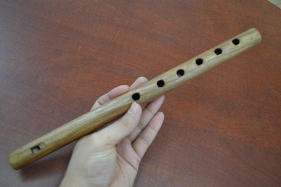 12" Hand Carved Brown Wooden Flute