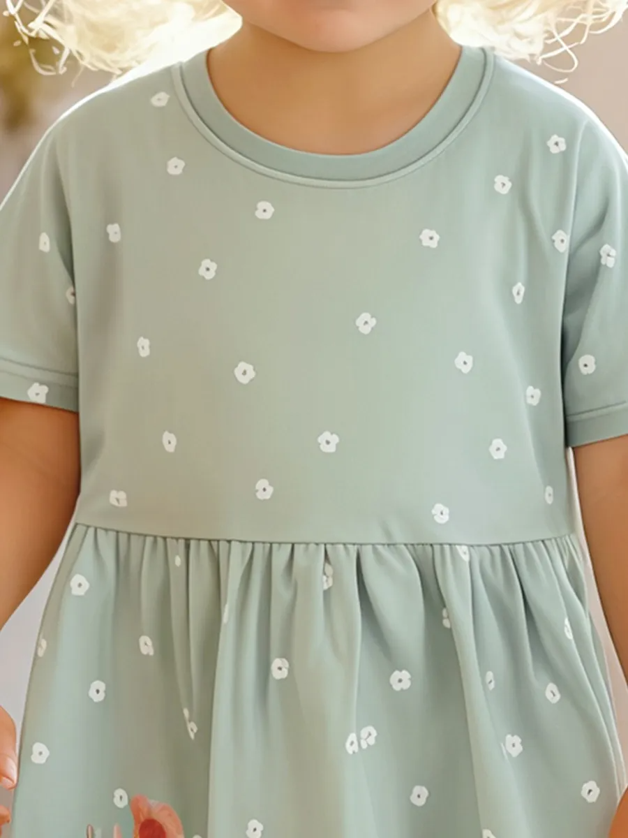 Toddler Girl Bunny & Mouse Flower Print Dress