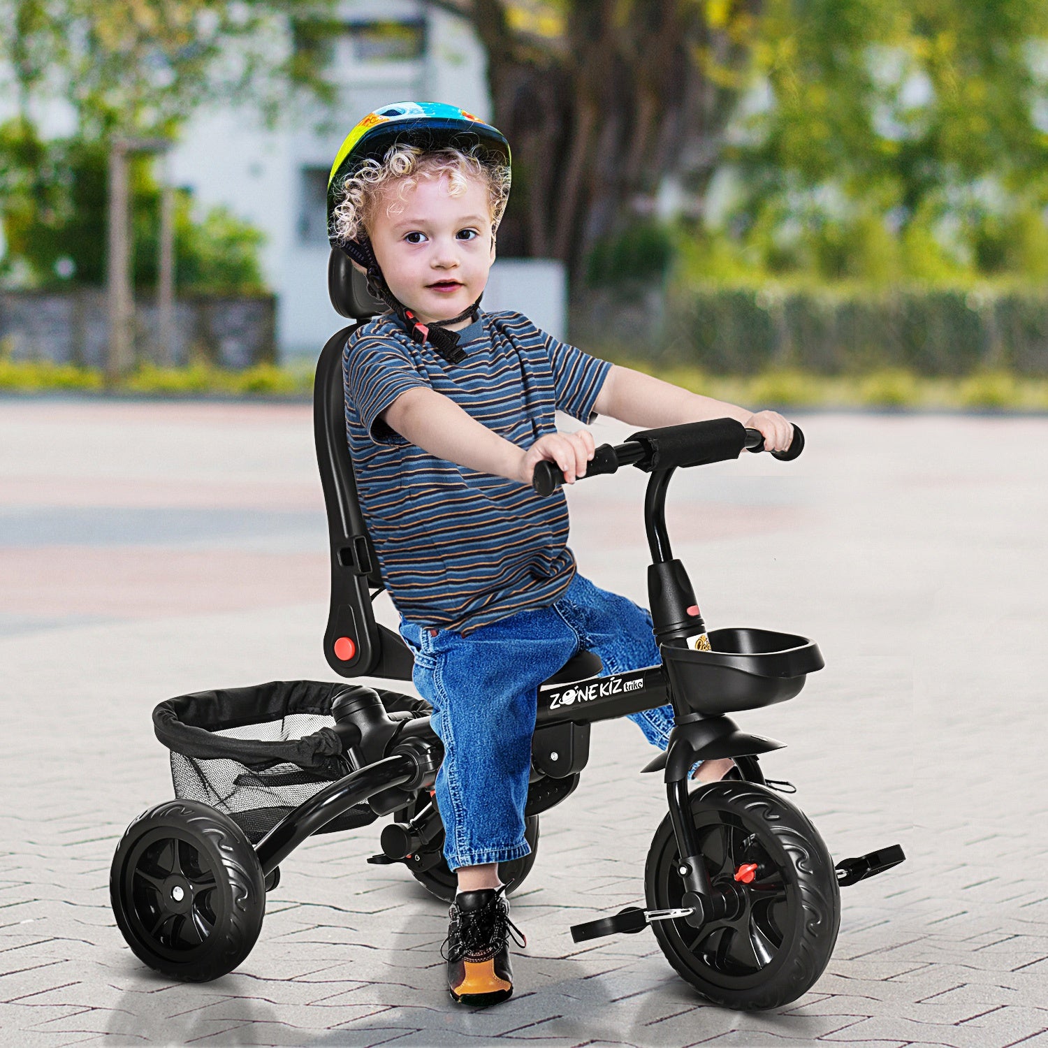 Qaba Baby Tricycle 4 In 1 Push Stroll w/ Reversible Adjustable Angle