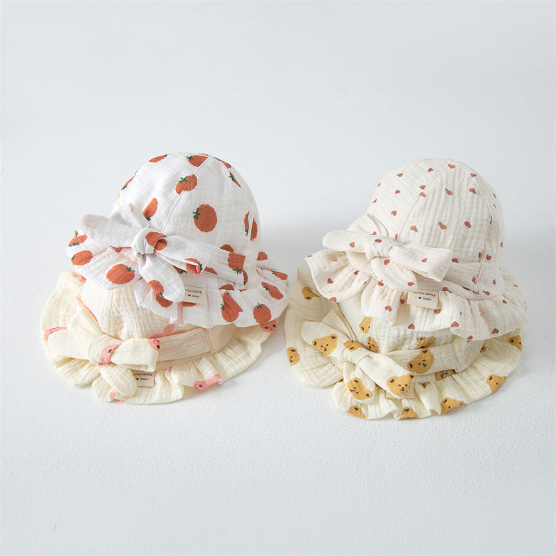 Baby Printed Pattern Bow Belt Decoration Lace Design Hats