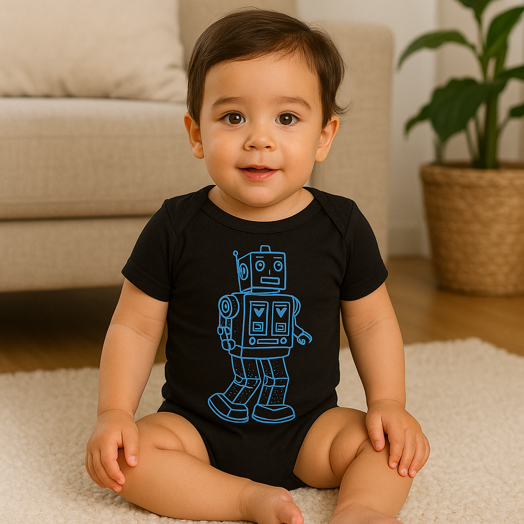 Vintage Robot Baby Onesie – Soft Cotton Infant Bodysuit for Boys & Girls | Retro Robot Graphic Baby Outfit