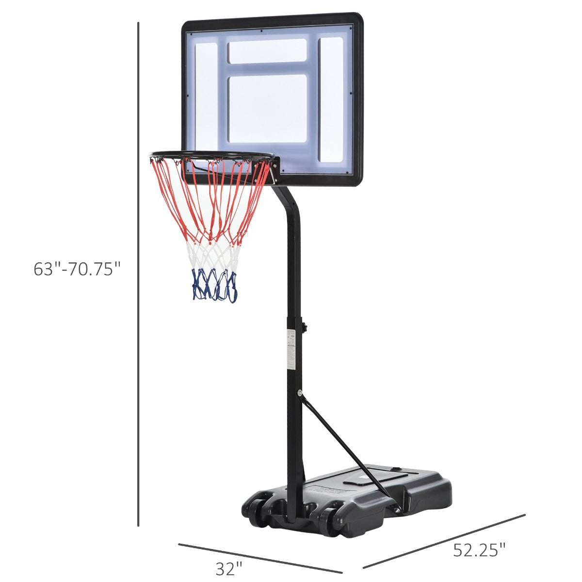 Soozier  63" -70.75" Adjustable Basketball Hoop Backboard  w/ Wheels