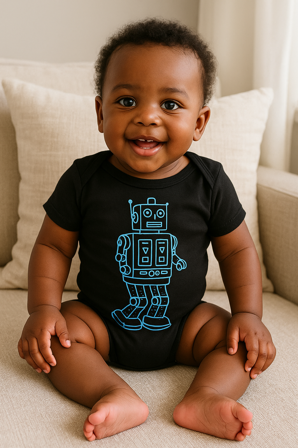 Vintage Robot Baby Onesie – Soft Cotton Infant Bodysuit for Boys & Girls | Retro Robot Graphic Baby Outfit