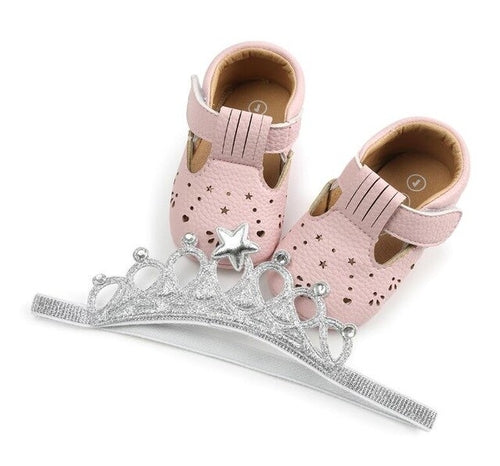 2 Piece Set Breath Baby Girls Crib Shoes + bling