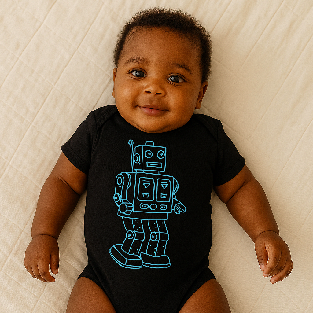 Vintage Robot Baby Onesie – Soft Cotton Infant Bodysuit for Boys & Girls | Retro Robot Graphic Baby Outfit