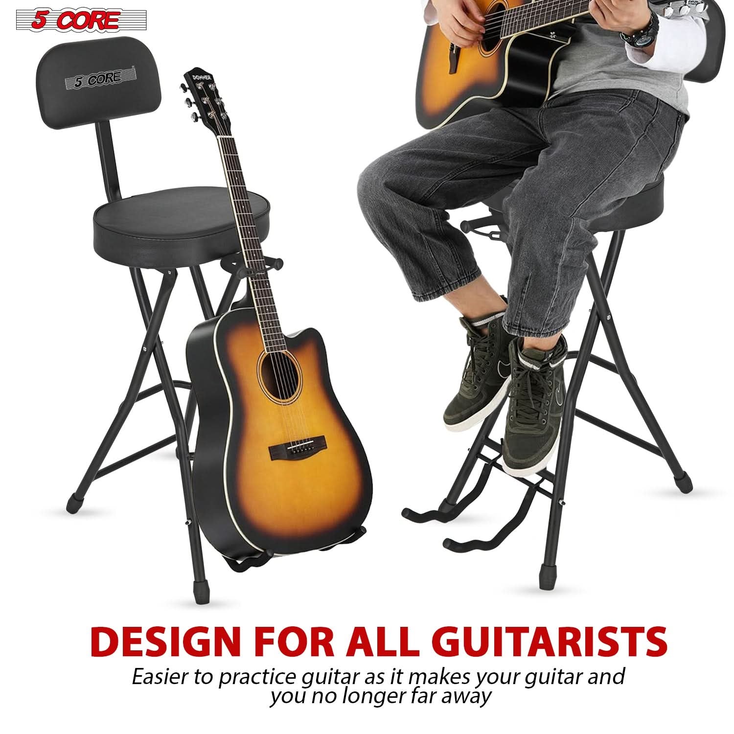 Kids  Professional Guitar Stool With Adjustable Backrest Padded Seat