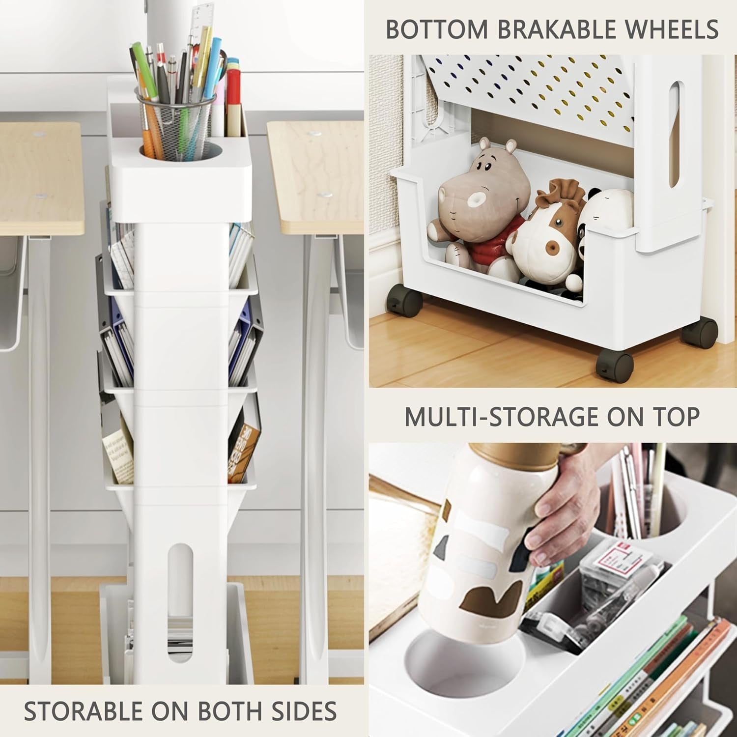 5-Tier Mobile Bookshelf, Rolling Bookcase Book Storage Rack, Movable