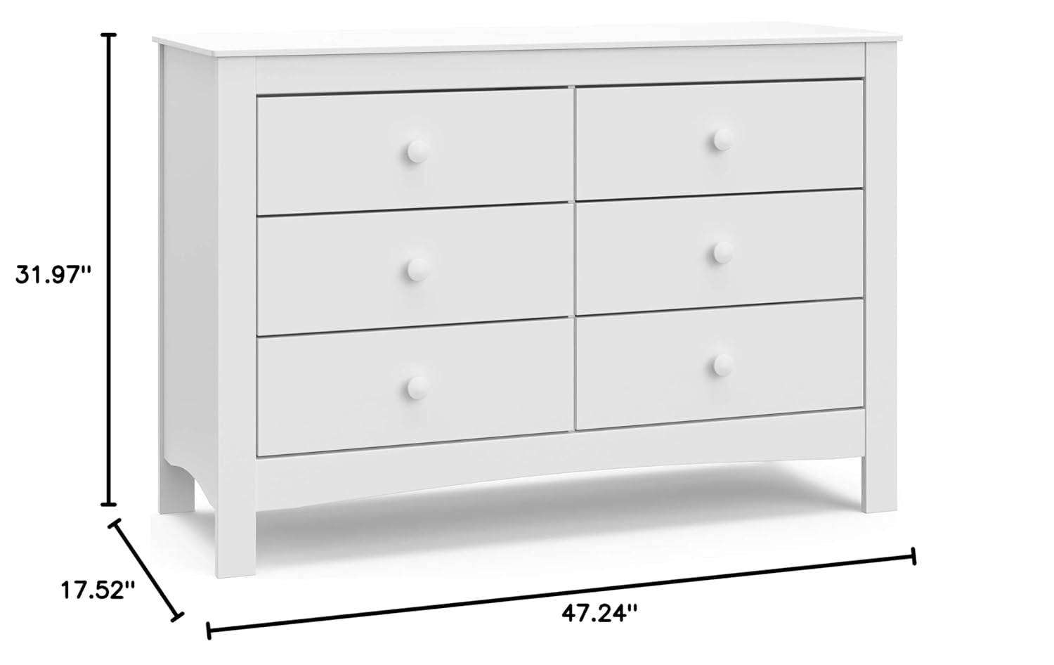 Noah 6 Drawer Double Dresser (White) - GREENGUARD Gold Certified, 6