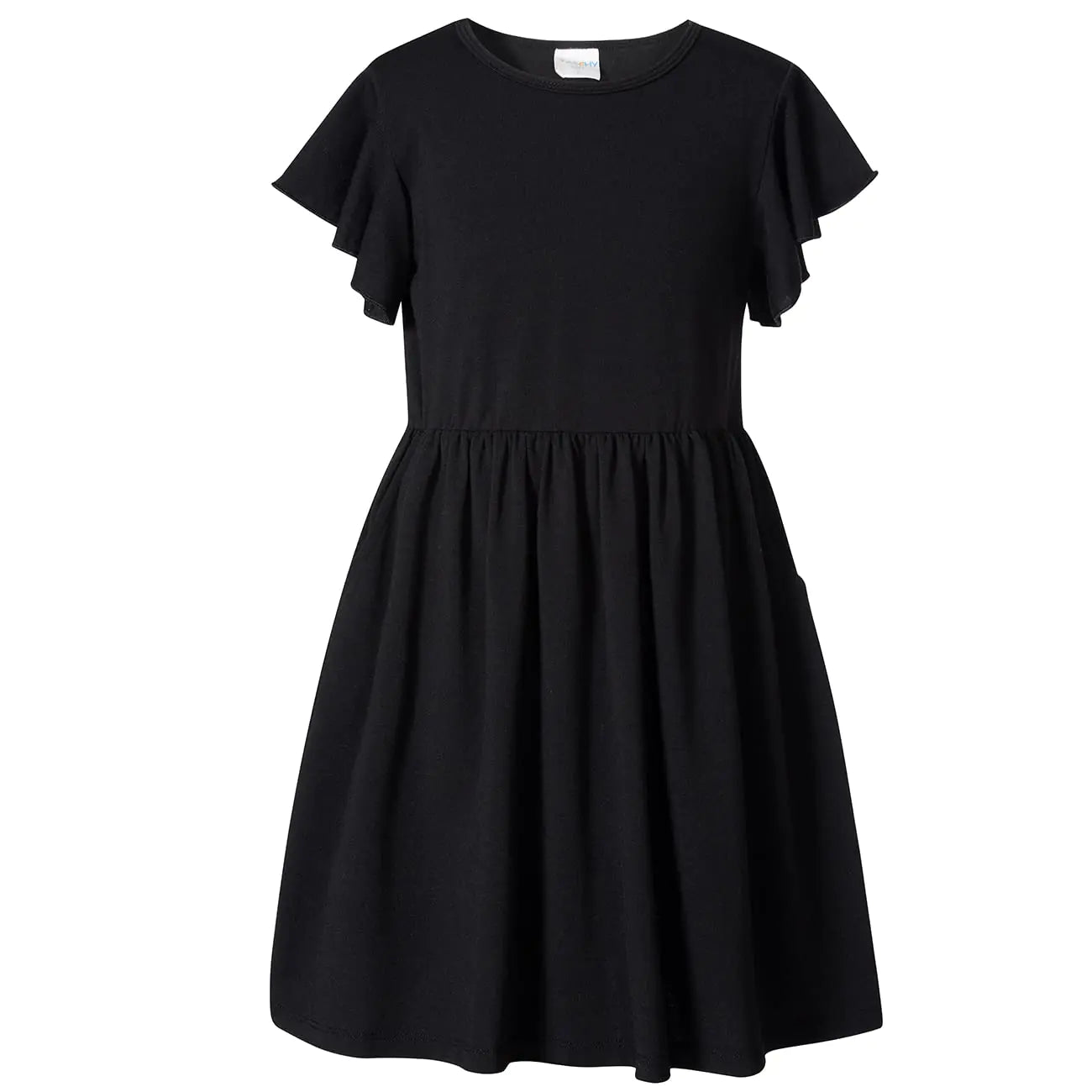 VASCHY Girls Dress Soft Twirly Stretchy Casual Daily Short Sleeve Ruffle Summer Dress for Toddler/Little/Big Kid Girls Clothing Outfit Size 4-5T Black