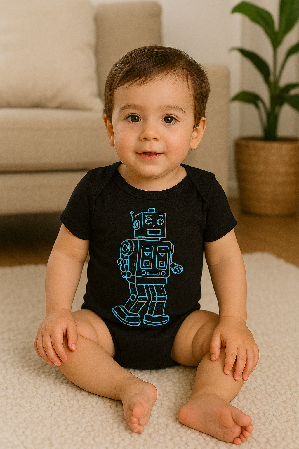 Vintage Robot Baby Onesie – Soft Cotton Infant Bodysuit for Boys & Girls | Retro Robot Graphic Baby Outfit