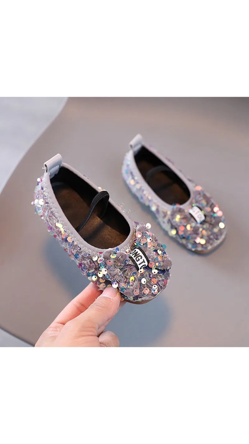 Sparkly Sequin Bow Ballet Flats for Girls