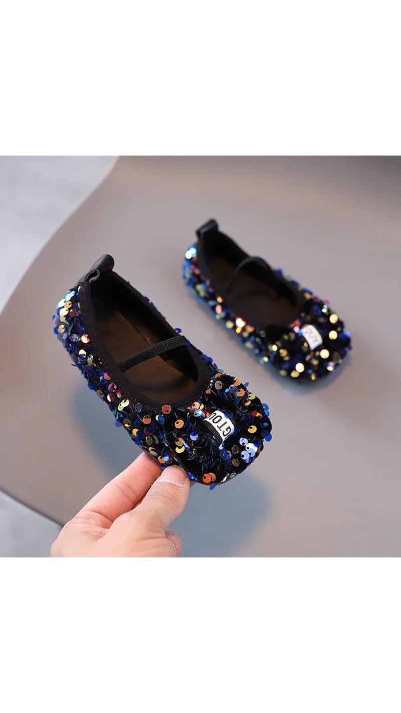 Sparkly Sequin Bow Ballet Flats for Girls