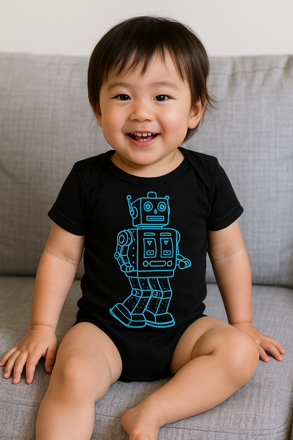 Vintage Robot Baby Onesie – Soft Cotton Infant Bodysuit for Boys & Girls | Retro Robot Graphic Baby Outfit