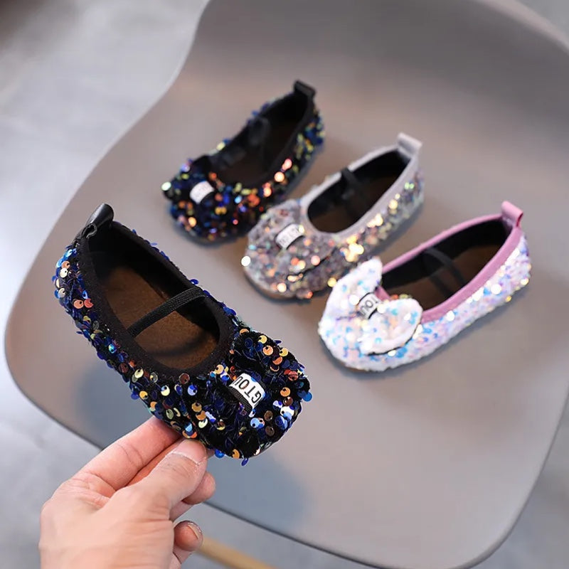 Sparkly Sequin Bow Ballet Flats for Girls