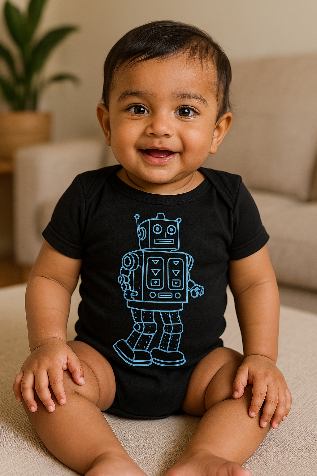 Vintage Robot Baby Onesie – Soft Cotton Infant Bodysuit for Boys & Girls | Retro Robot Graphic Baby Outfit