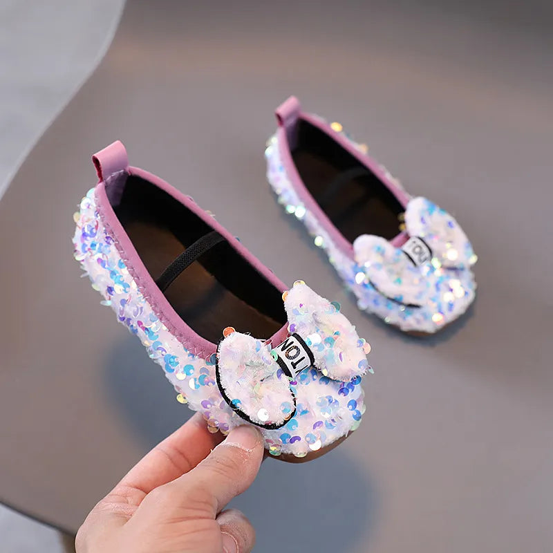 Sparkly Sequin Bow Ballet Flats for Girls