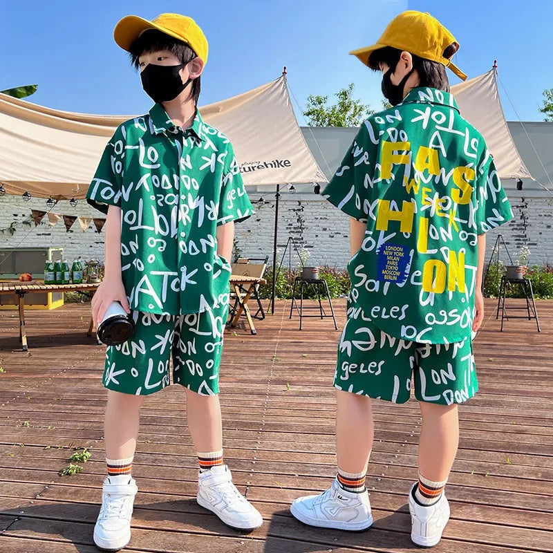 Boys Fashion Text Short Set