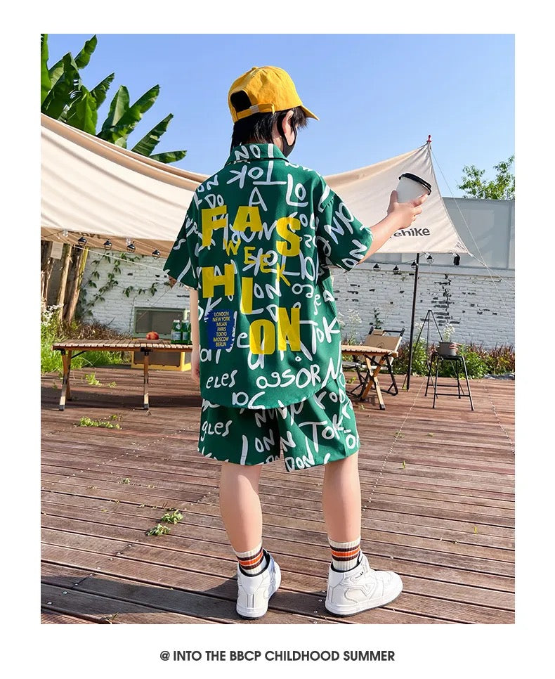 Boys Fashion Text Short Set