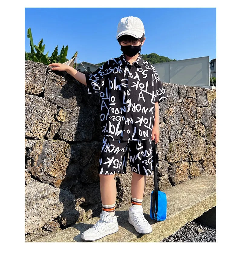 Boys Fashion Text Short Set