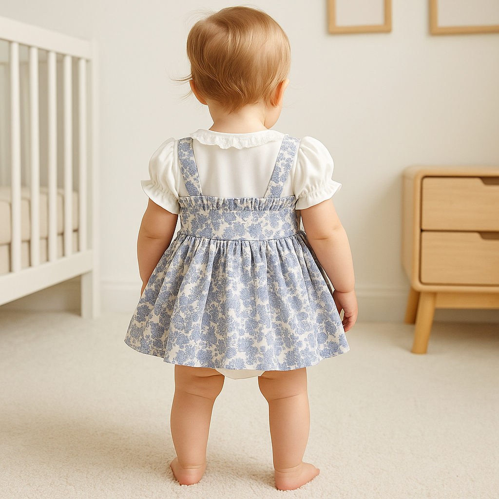 Baby Girl Vintage Floral Dress Set with Matching Bonnet – Elegant 2-Piece Outfit