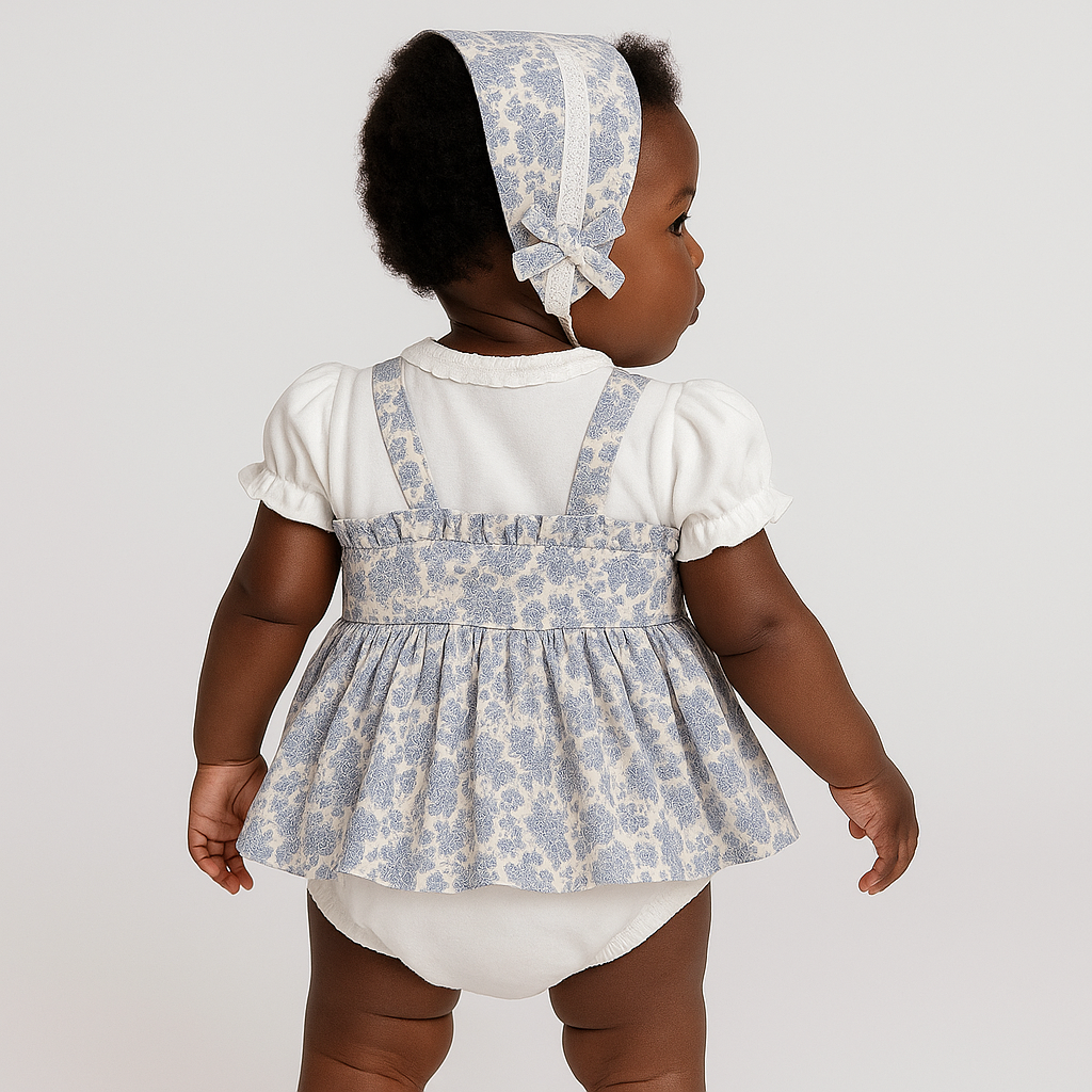 Baby Girl Vintage Floral Dress Set with Matching Bonnet – Elegant 2-Piece Outfit