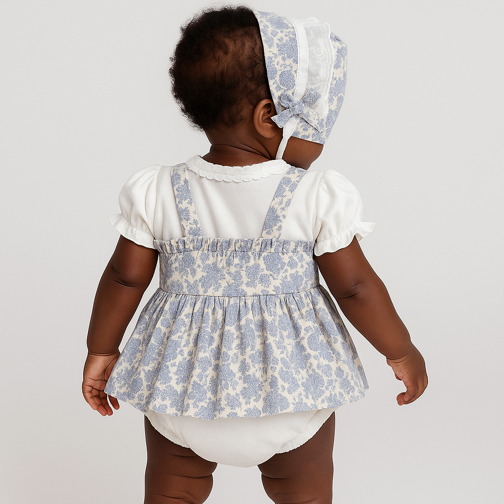 Baby Girl Vintage Floral Dress Set with Matching Bonnet – Elegant 2-Piece Outfit