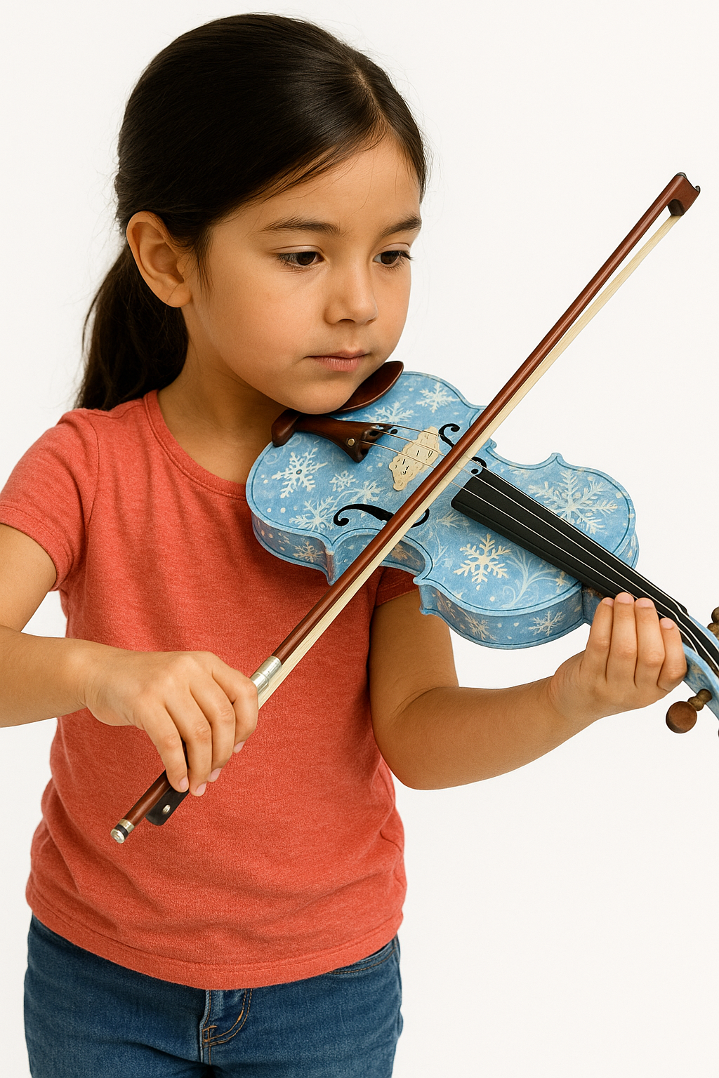 Winter Snowflake Design Violin – Handcrafted Student Acoustic Violin with Bow & Case
