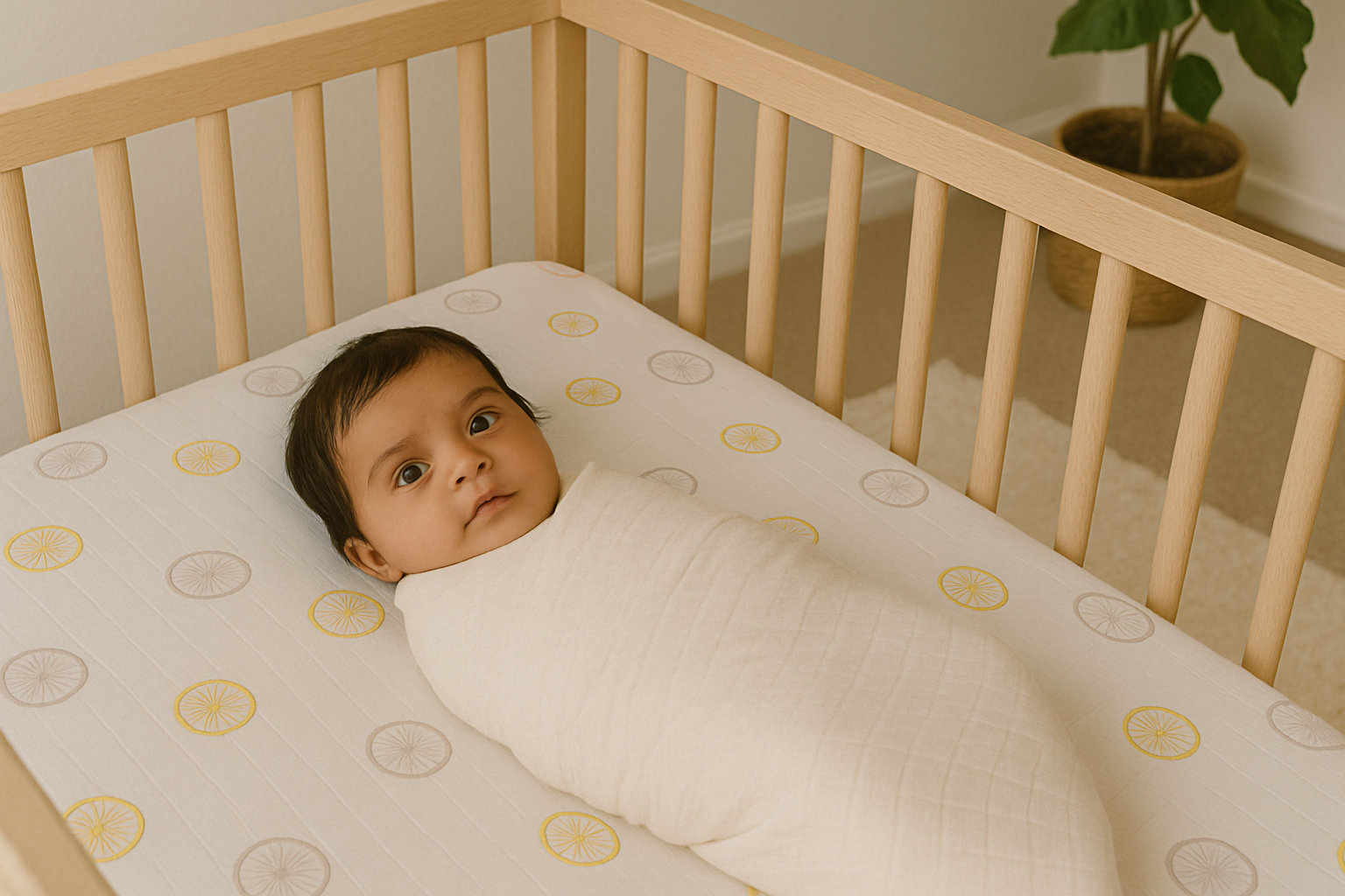 Vintage Wheel Bamboo Muslin Crib Sheet – Ultra-Soft Breathable Fitted Crib Sheet for Babies