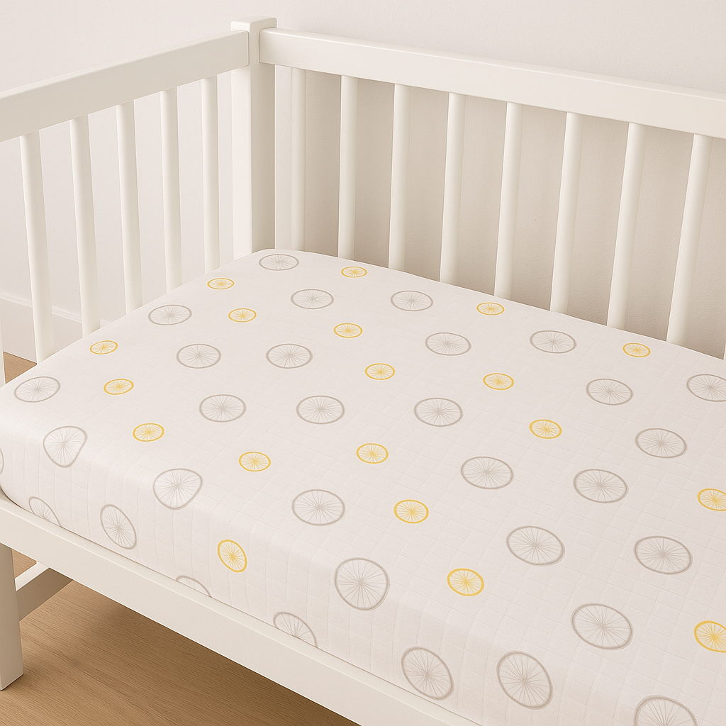 Vintage Wheel Bamboo Muslin Crib Sheet – Ultra-Soft Breathable Fitted Crib Sheet for Babies
