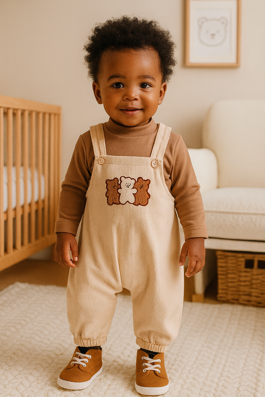 Unisex Teddy Bear Fleece Overalls Outfit Set – Cozy 2-Piece Baby & Toddler Fall/Winter Clothing (3–24 Months)