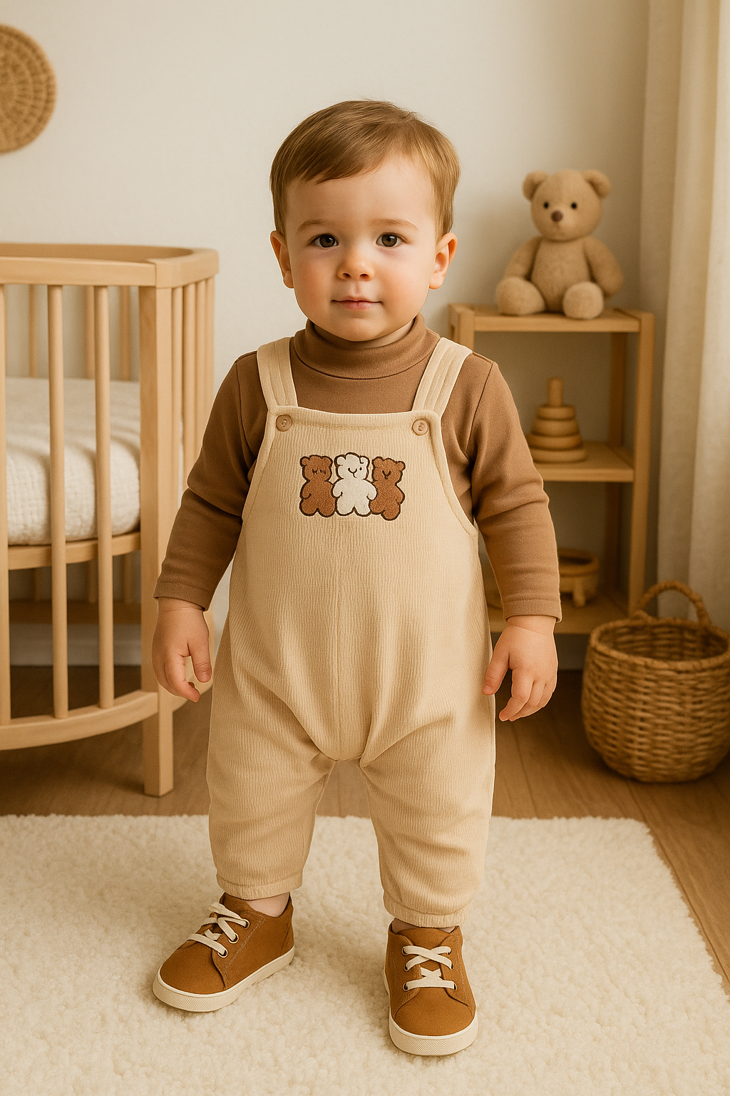Unisex Teddy Bear Fleece Overalls Outfit Set – Cozy 2-Piece Baby & Toddler Fall/Winter Clothing (3–24 Months)