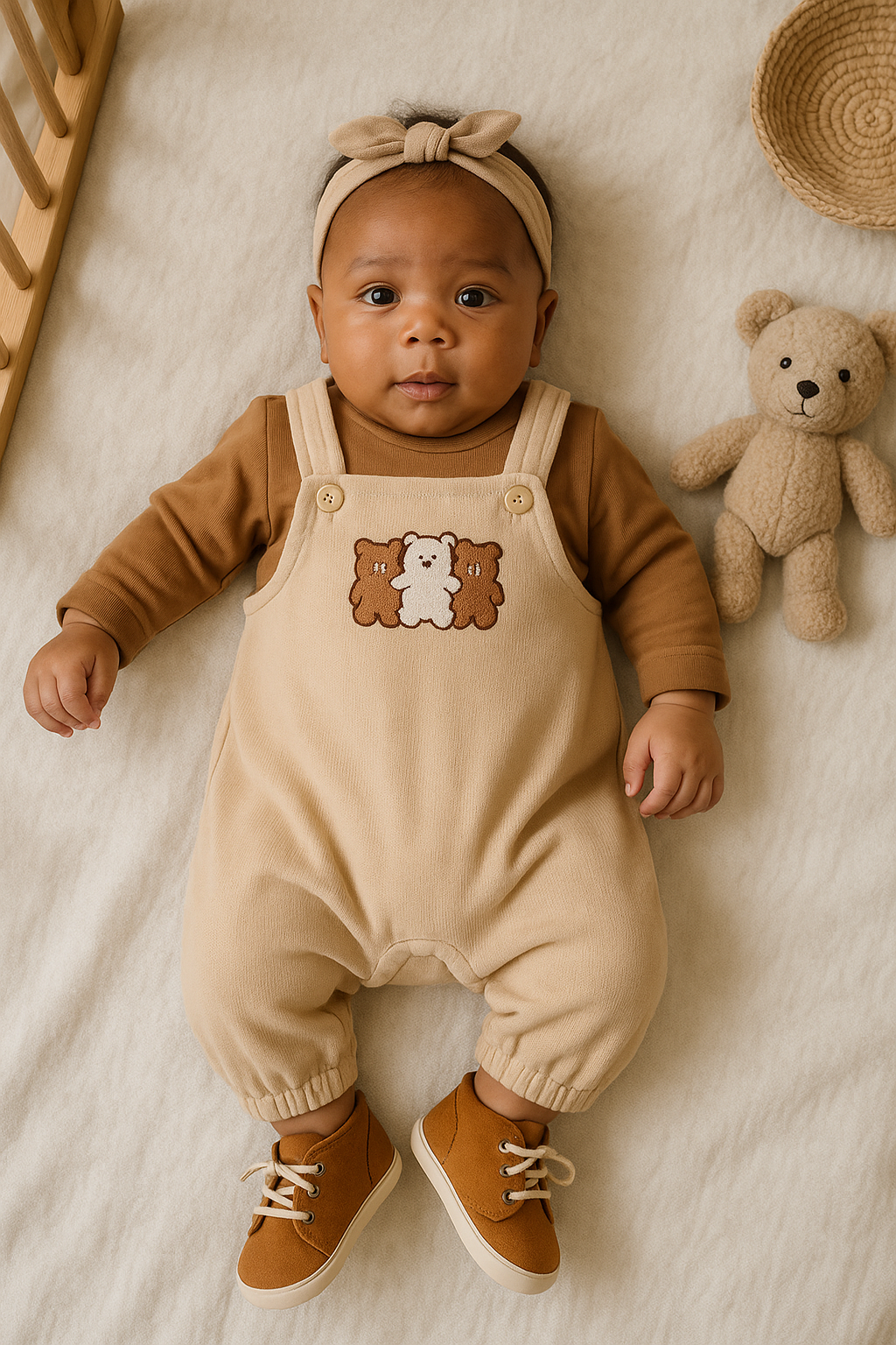 Unisex Teddy Bear Fleece Overalls Outfit Set – Cozy 2-Piece Baby & Toddler Fall/Winter Clothing (3–24 Months)