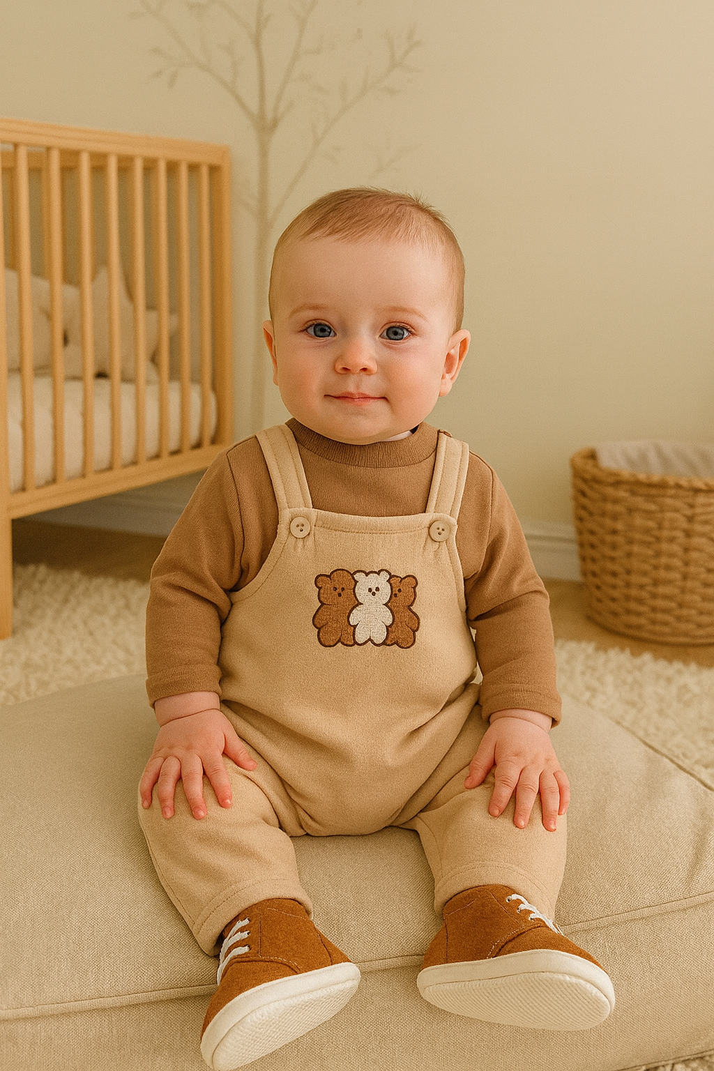 Unisex Teddy Bear Fleece Overalls Outfit Set – Cozy 2-Piece Baby & Toddler Fall/Winter Clothing (3–24 Months)