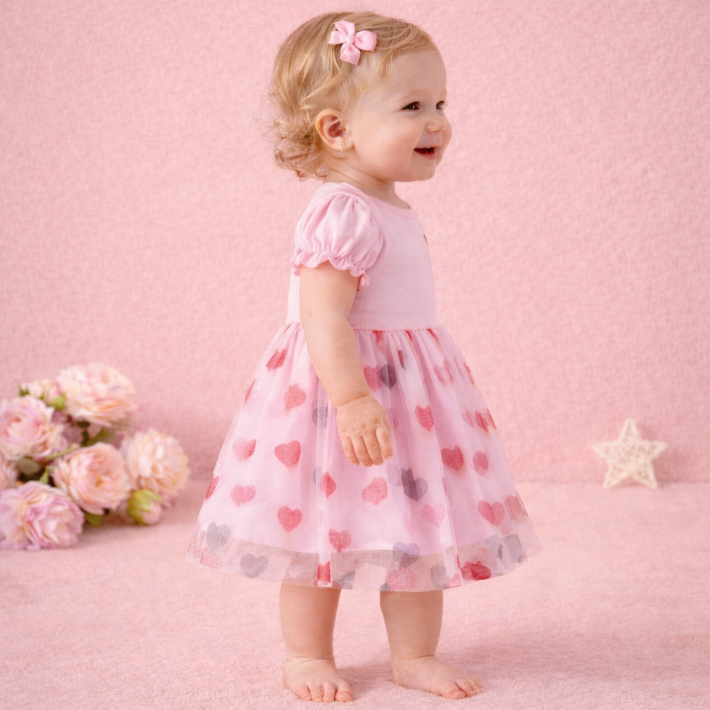 Baby Girl Valentine’s Day Dress – Pink Heart Tulle Toddler Party Outfit | Happy Valentine’s Day Dress