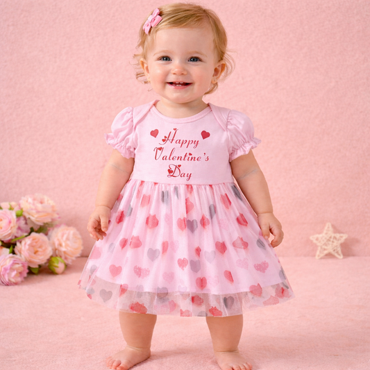 Baby Girl Valentine’s Day Dress – Pink Heart Tulle Toddler Party Outfit | Happy Valentine’s Day Dress