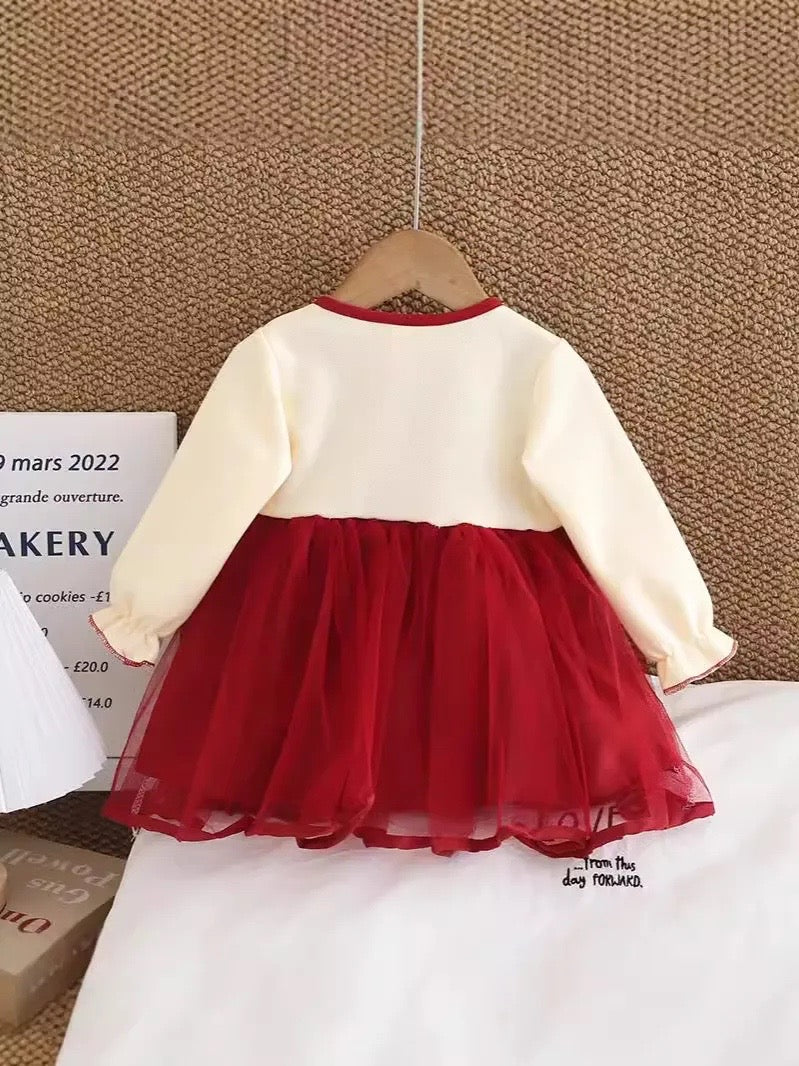 Valentine’s Day Baby & Toddler Girl Red Tulle Princess Dress with Lace Bolero – Long Sleeve Holiday Party Dress