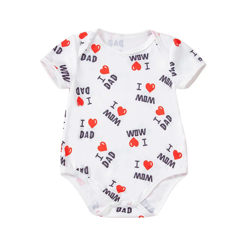 Baby “I Love Mom & Dad” Cotton Onesie – Soft Short Sleeve Bodysuit for Infant Photos & Everyday Wear