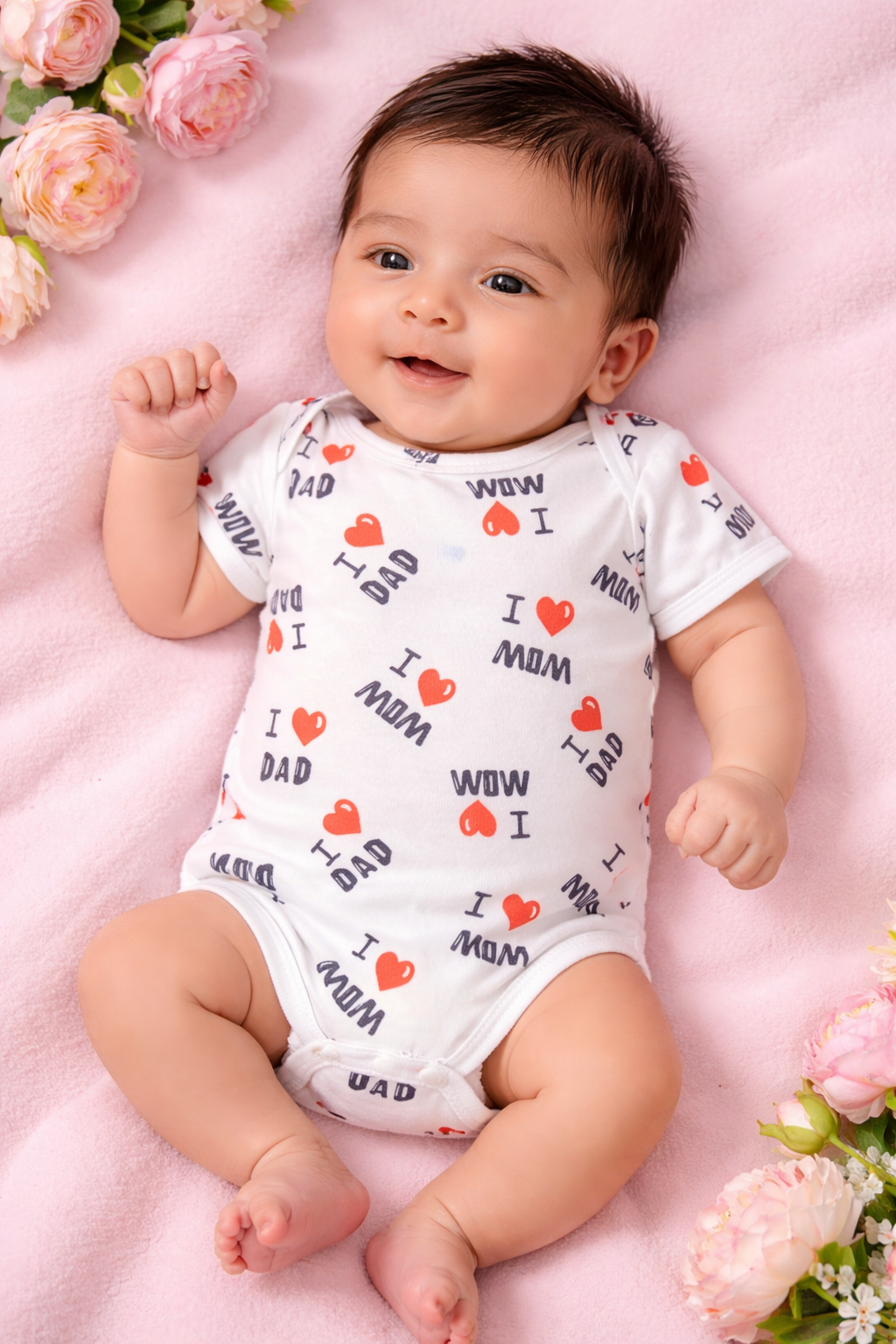 Baby “I Love Mom & Dad” Cotton Onesie – Soft Short Sleeve Bodysuit for Infant Photos & Everyday Wear
