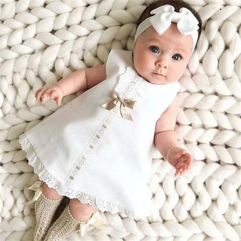 Baby Girl Bow Knot Dress With Matching Headband