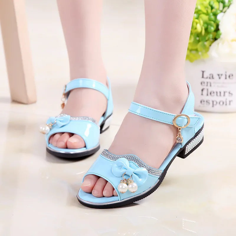 Girls Bowknot Pearl Sandals