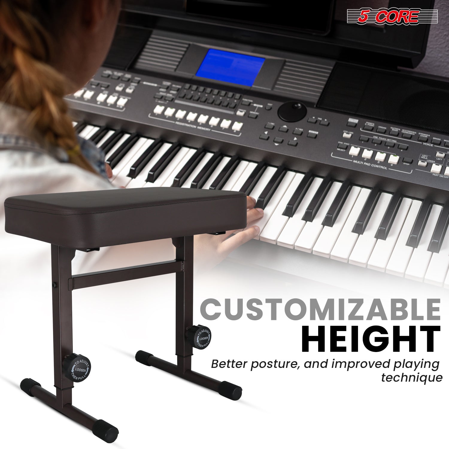 5CORE Keyboard Bench Piano Stool Thick Padded Seat Height Adjustable