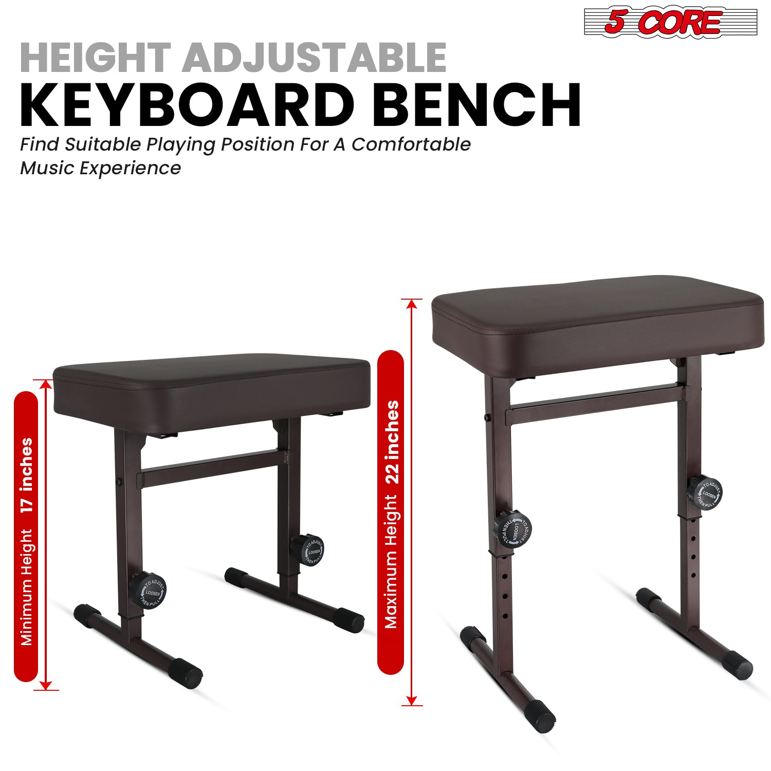5CORE Keyboard Bench Piano Stool Thick Padded Seat Height Adjustable