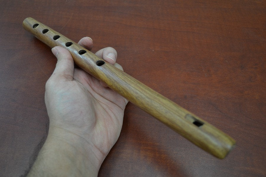 12" Hand Carved Brown Wooden Flute